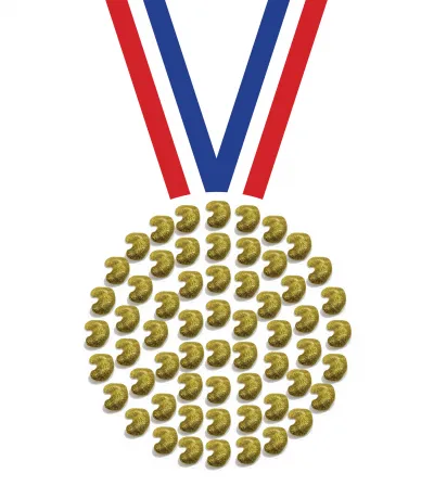 Gold medal with short ribbon